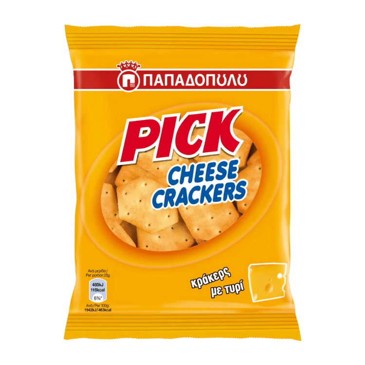 Pick Cheese Crackers (45g) Papadopoulou von Papadopoulos bei Araxxon - Hochwertiges griechisches Produkt. Pick Cheese Crackers (45g) Papadopoulou από Papadopoulos στο Araxxon - Αυθεντικό ελληνικό προϊόν.